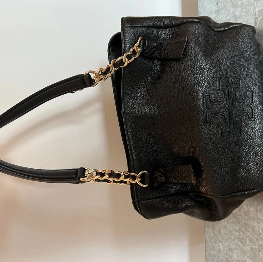 Tory Burch Harper Black Pebbled Leather Satchel Purse Bag EUC. - Picture 3 of 8